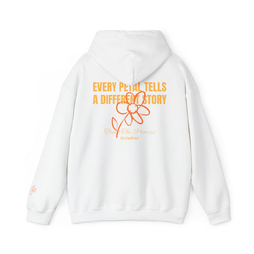 Red/White Heavy Hoodie "Every Petal Tells A Different Story"