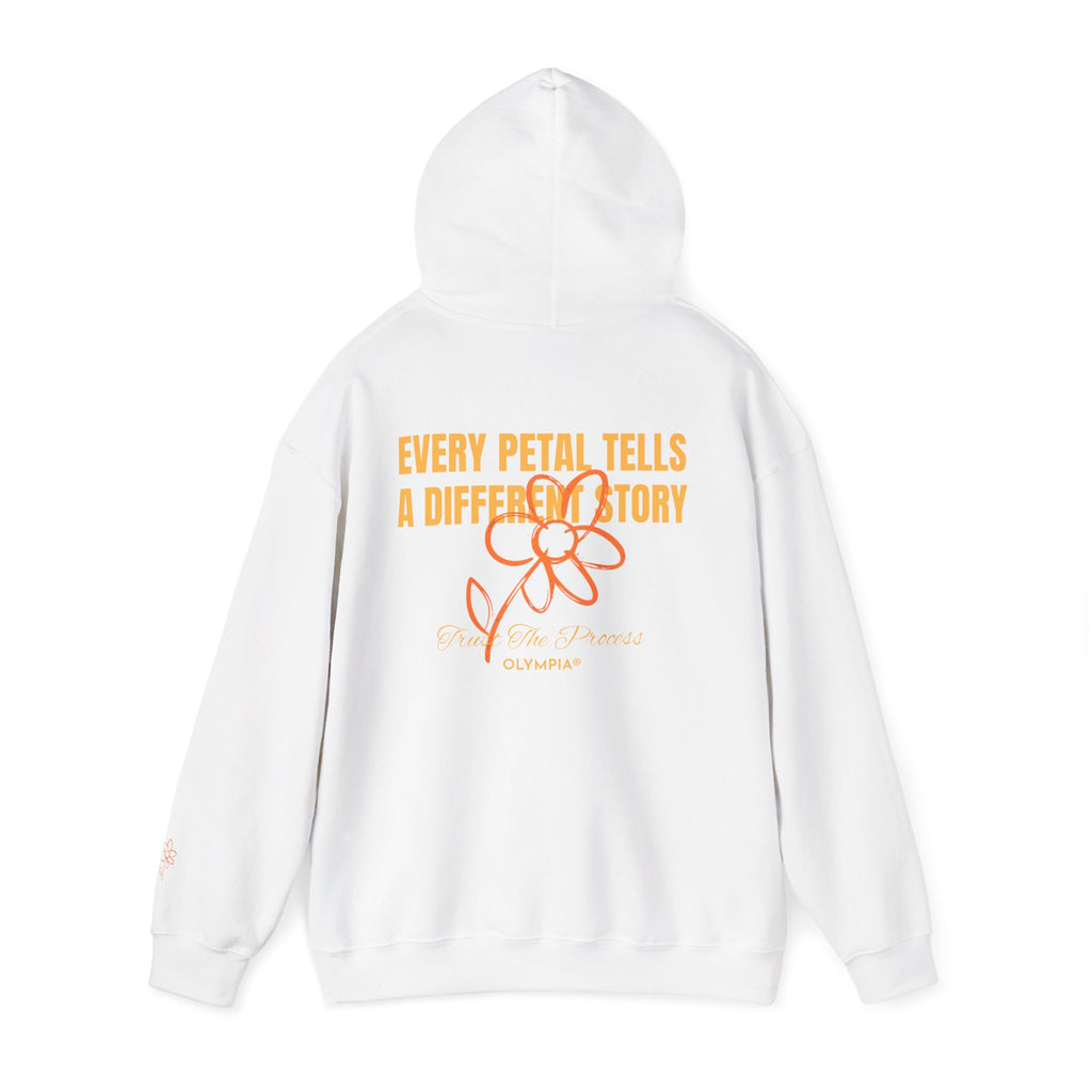Red/White Heavy Hoodie "Every Petal Tells A Different Story"