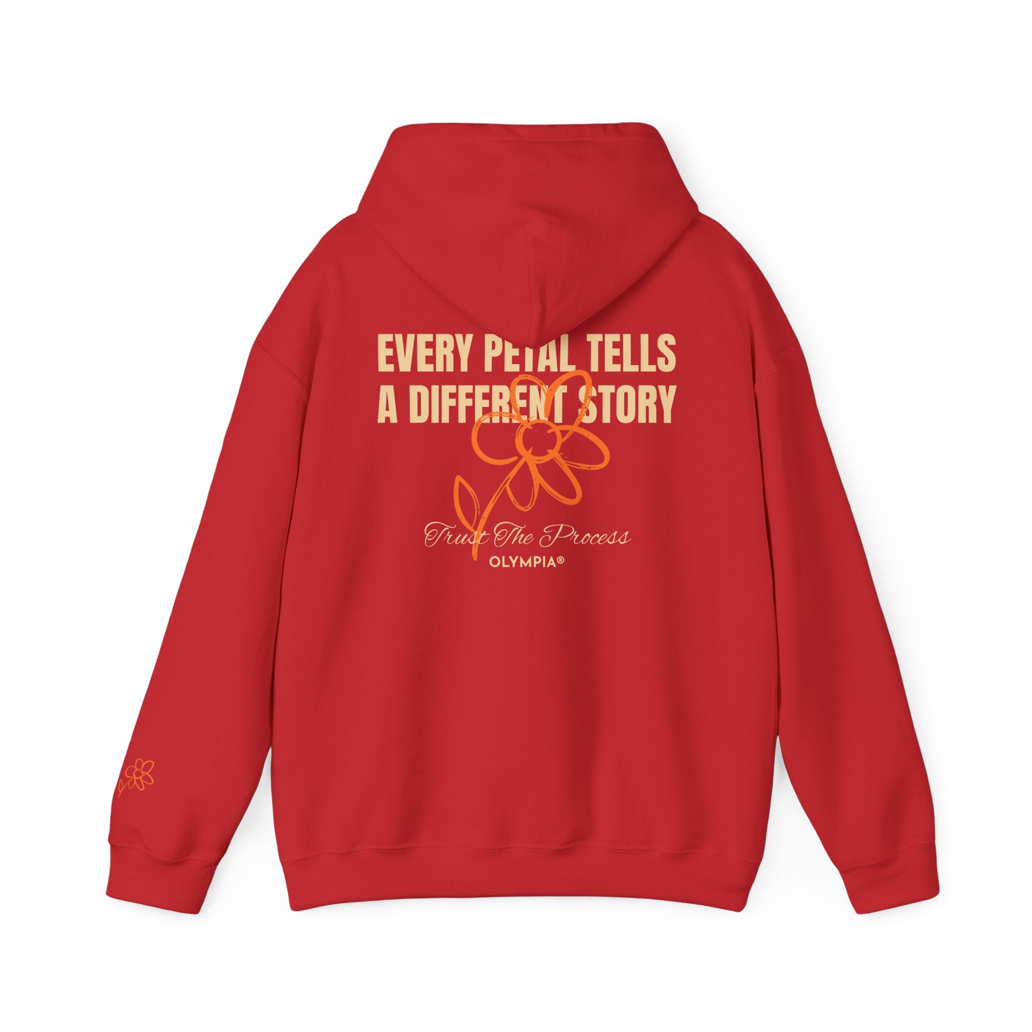 Red/White Heavy Hoodie "Every Petal Tells A Different Story"